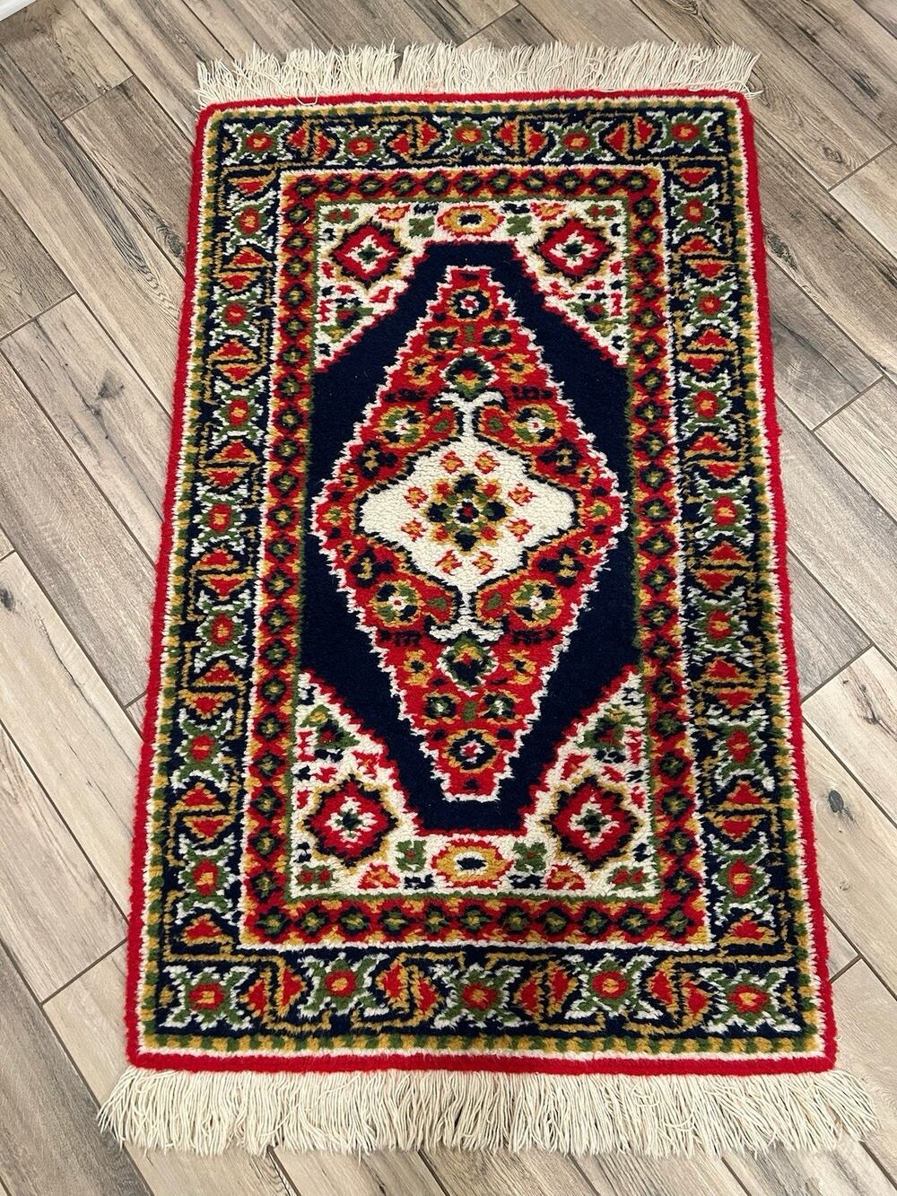 Vintage Shillcraft Latch Hook Scatter Rug 36" x 58" Geometric Oriental Look